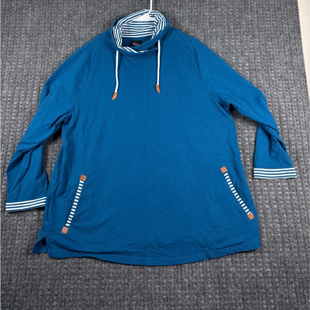 Ulla Popken Striped Funnel Neck Tunic Sweatshirt Pockets Blue 20/22